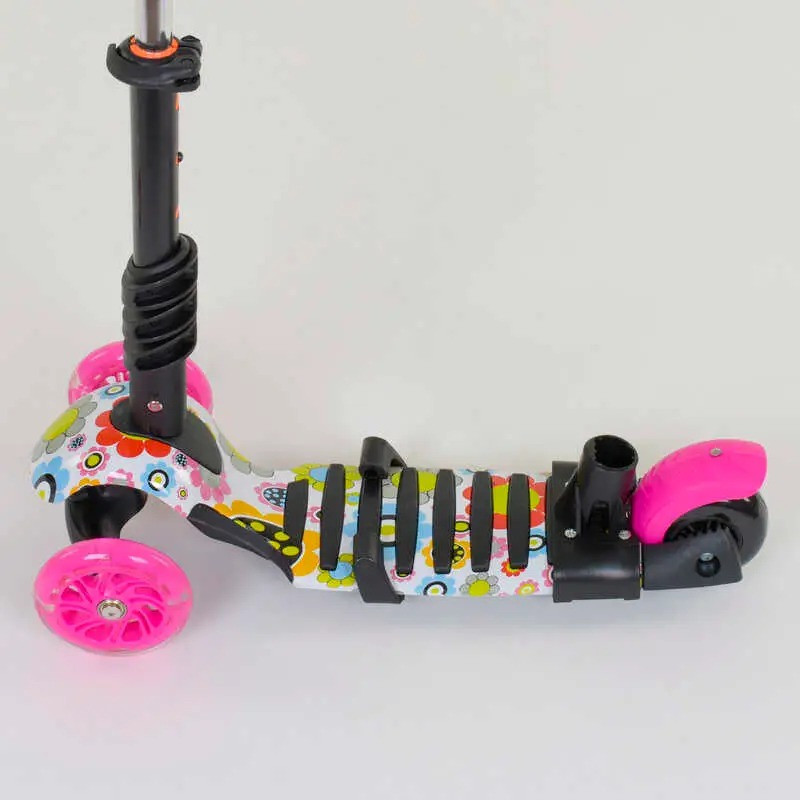 Самокат біговів триколісний Best Scooter з сидінням батьківською ручкою підсвічуванням коліс Рожевий абстракція (74230) Чернігів - фото 4