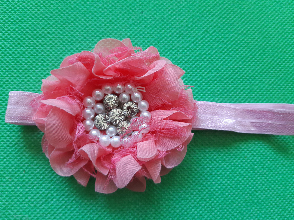 Детская повязка с жемчугом коралловая - размер цветка 8см, размер универсальный (на резинке) Киев - изображение 1
