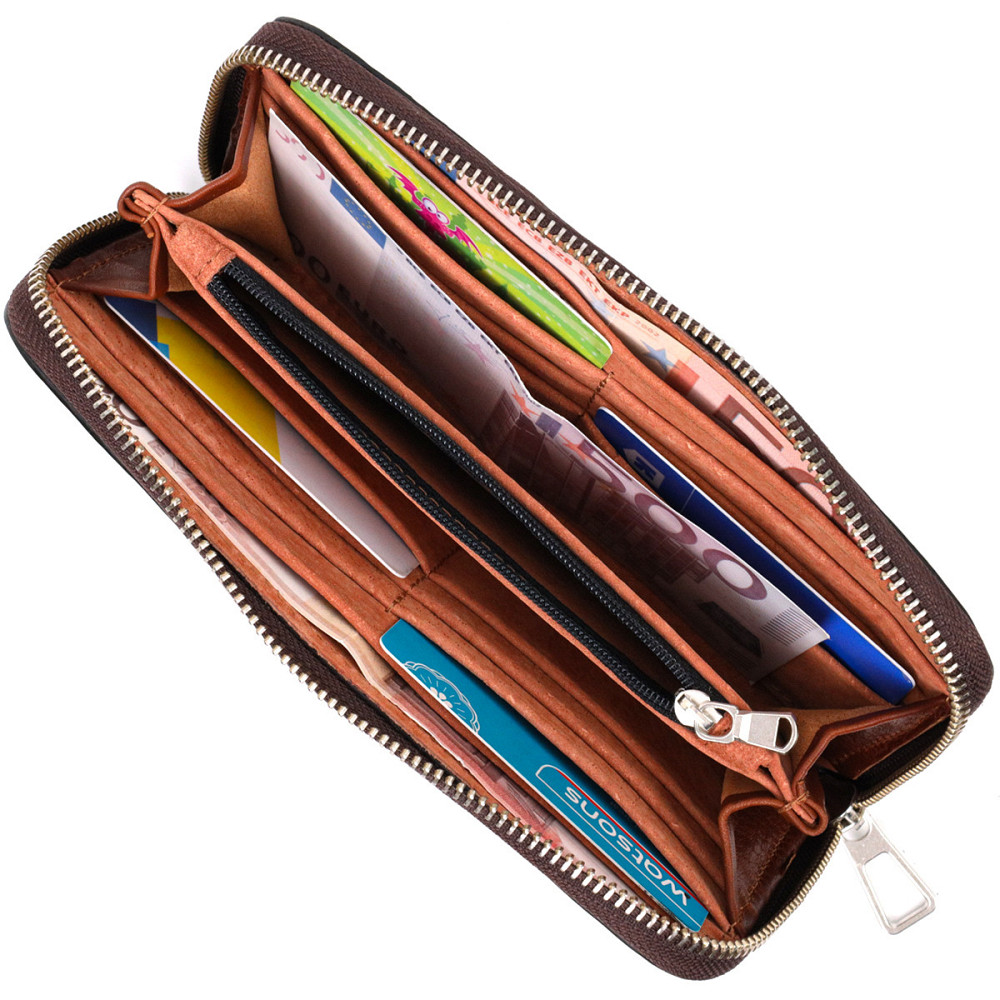 Зручний гаманець-клатч на блискавці з натуральної шкіри GRANDE PELLE 11659 Коричневий Київ - фото 4