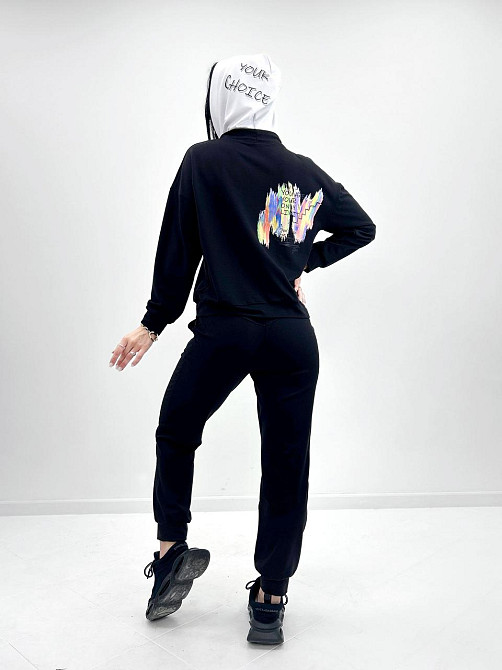 Жіночий костюм-двійка з капюшоном "Rainbow"| Норма | Розпродаж моделі Чорний, 42-44 Київ - фото 2