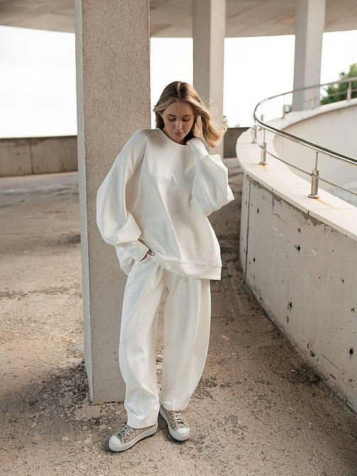 Жіночий оверсайз костюм: об‘ємна кофта з трендовими штанами бананами турецький дабл фейс 100% бавовна Одеса - фото 5