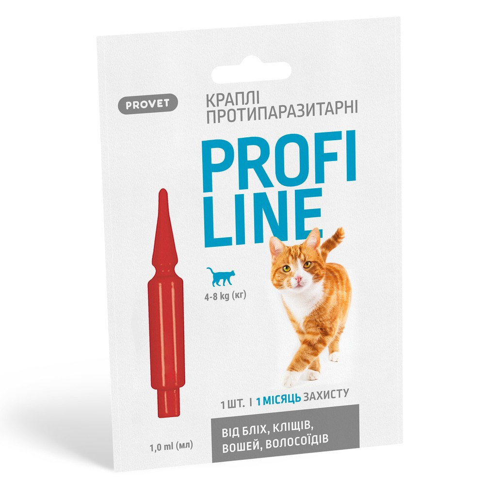 Капли Provet Profiline для кошек 4-8 кг, 1 пипетка 1,0 мл (инсектоакарицид) Винница - изображение 1