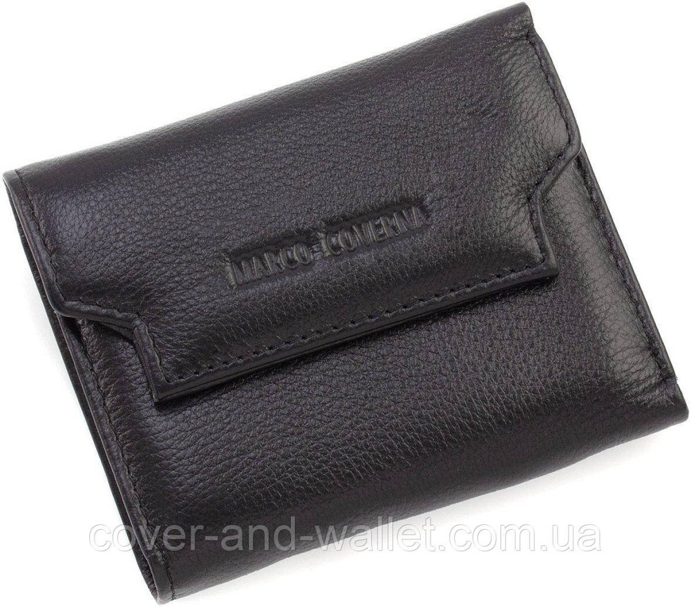 Небольшой женский кожаный кошелёк черного цвета с монетницей на молнии Marco Coverna Киев - изображение 1