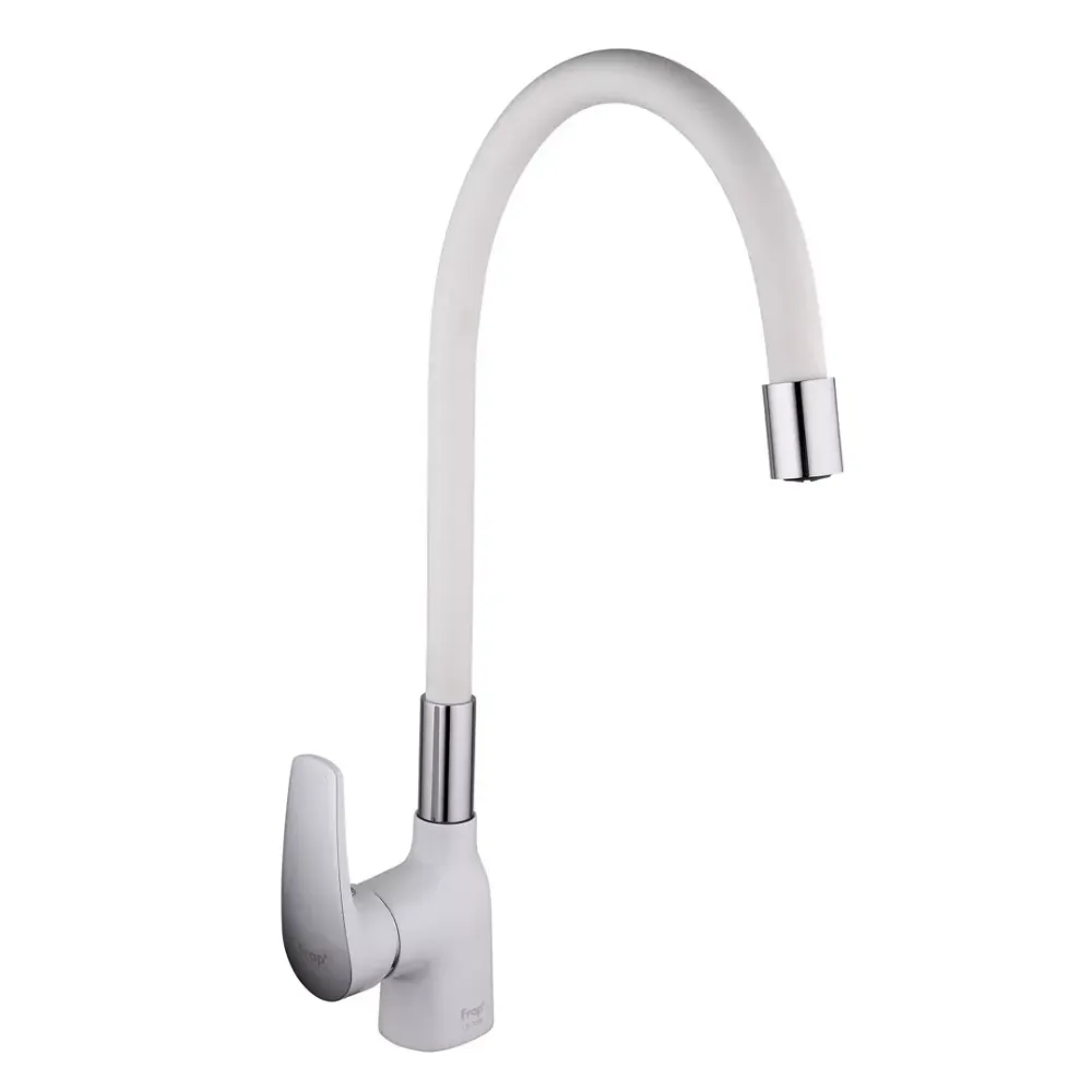 Змішувач для кухні Frap F4453-03 з гнучким виливом, білий/хром Київ - фото 1