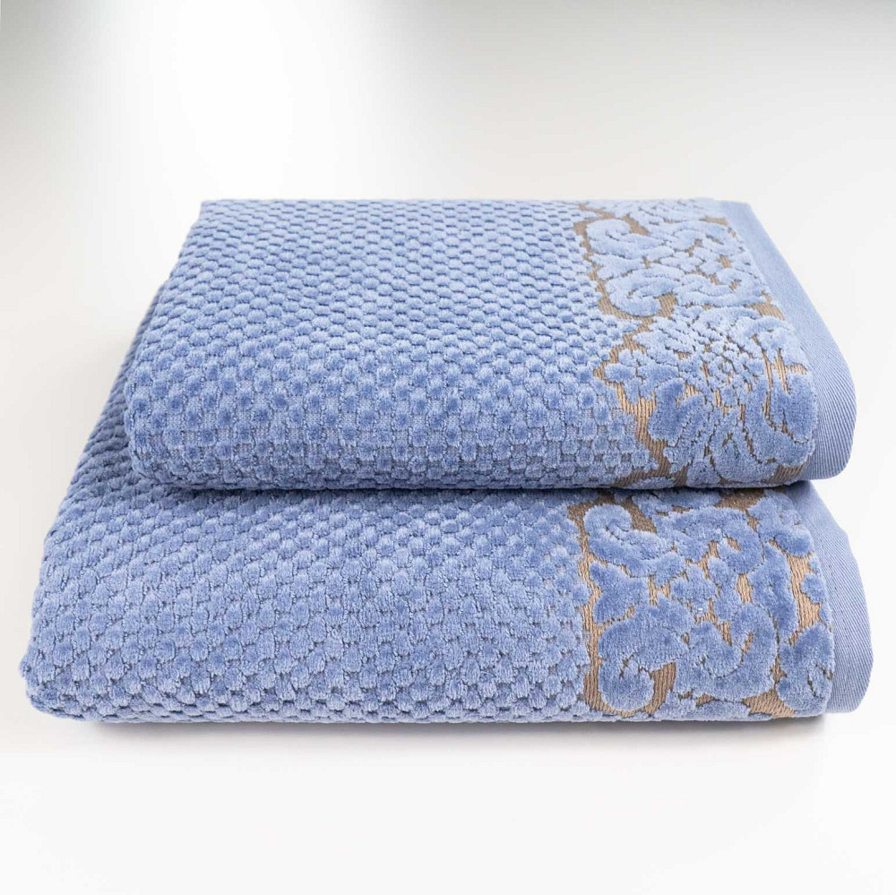 Набір махрових рушників 2шт 50x90см, 70x140см Damask Преміум якості Жакардове з велюром 550г/м2 (Син Суми - фото 1