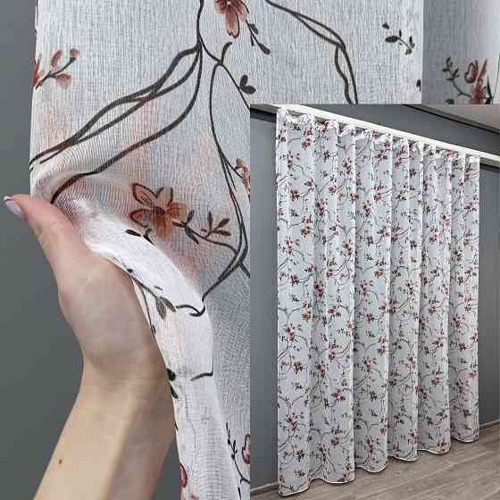 Тюль VR-Textil 1327т Flora Батист Білий з теракотово-чорним принтом 300х270 см (42-0029) Київ