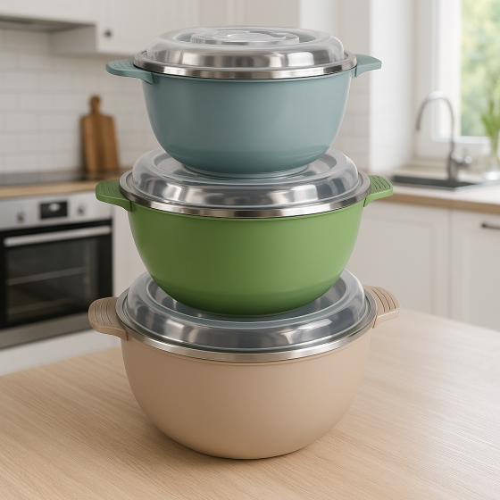 Миски с крышками SS 6пр/набор 0.8/1.6/2.4л Киев