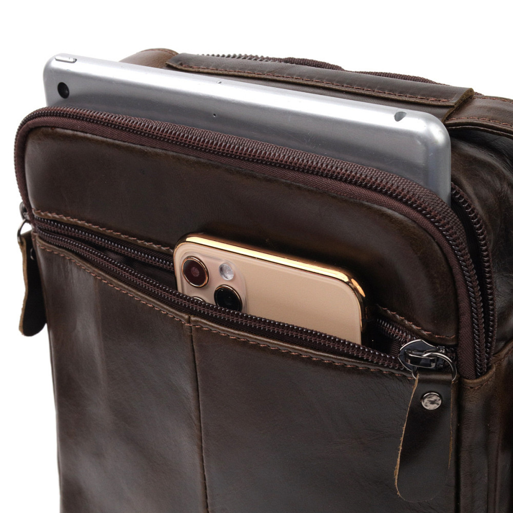 Вертикальна чоловіча сумка Vintage 20825 шкіряна Коричневий Київ - фото 8