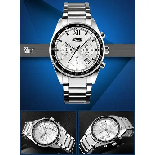 Чоловічий наручний годинник Skmei Tandem 9096 Сріблястий з білим Вінниця
