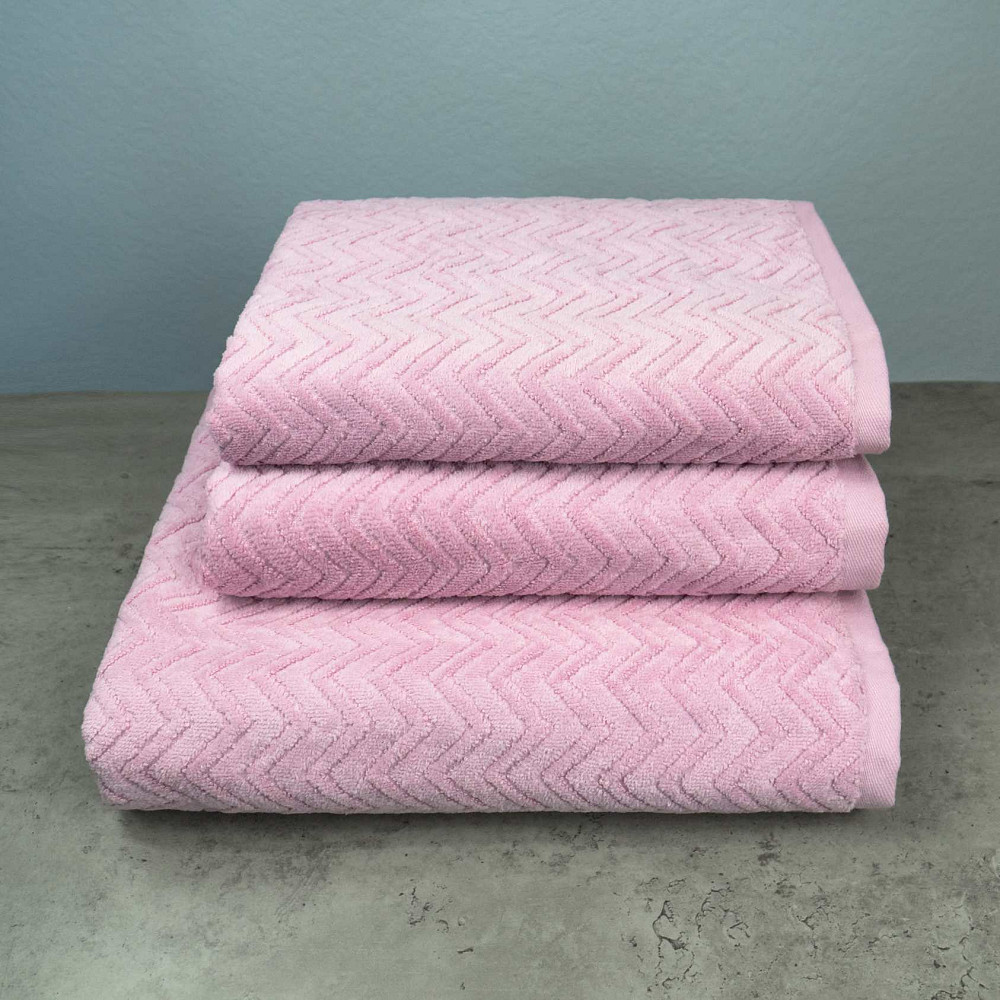 Набор махровых полотенец Жаккардовых с велюром 3шт GM Textile 50x90см, 50x90см, 70x140см 550г/м2 (Розовый) Сумы - изображение 1