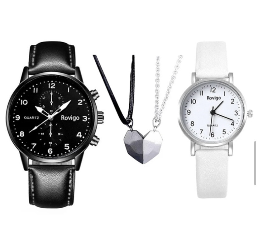 Подарочный набор для мужчин и женщин 2 парные часы с 2 ожерельем серце черно-белый Киев - изображение 2