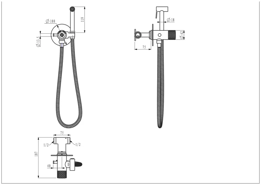 Гігієнічний душ прихованого монтажу GAPPO G7288-6 з гачком, чорний Київ - фото 6