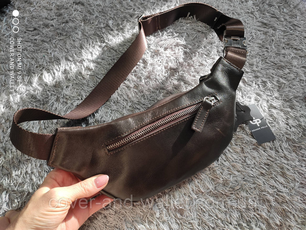 Поясная кожаная сумка бананка коричневого цвета Grande Pelle 741610 Киев - изображение 2