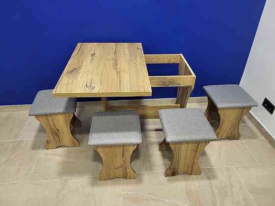 Стол на кухню и 4 мягких табурета (комплект) Ткань - ЛДСП Дуб Флагшток Львов