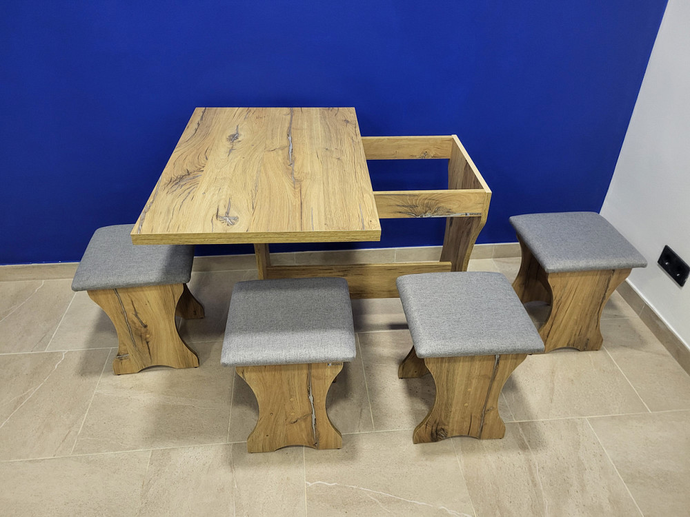 Стіл на кухню та 4 м'які табурети (комплект) Тканина - ЛДСП Дуб Флагшток Львів - фото 6