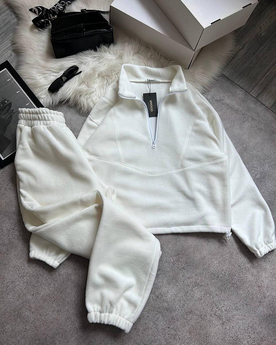 Женский теплый прогулочный костюм: кофта и брюки двусторонний флис Молочный, 48/52 Одесса - изображение 3