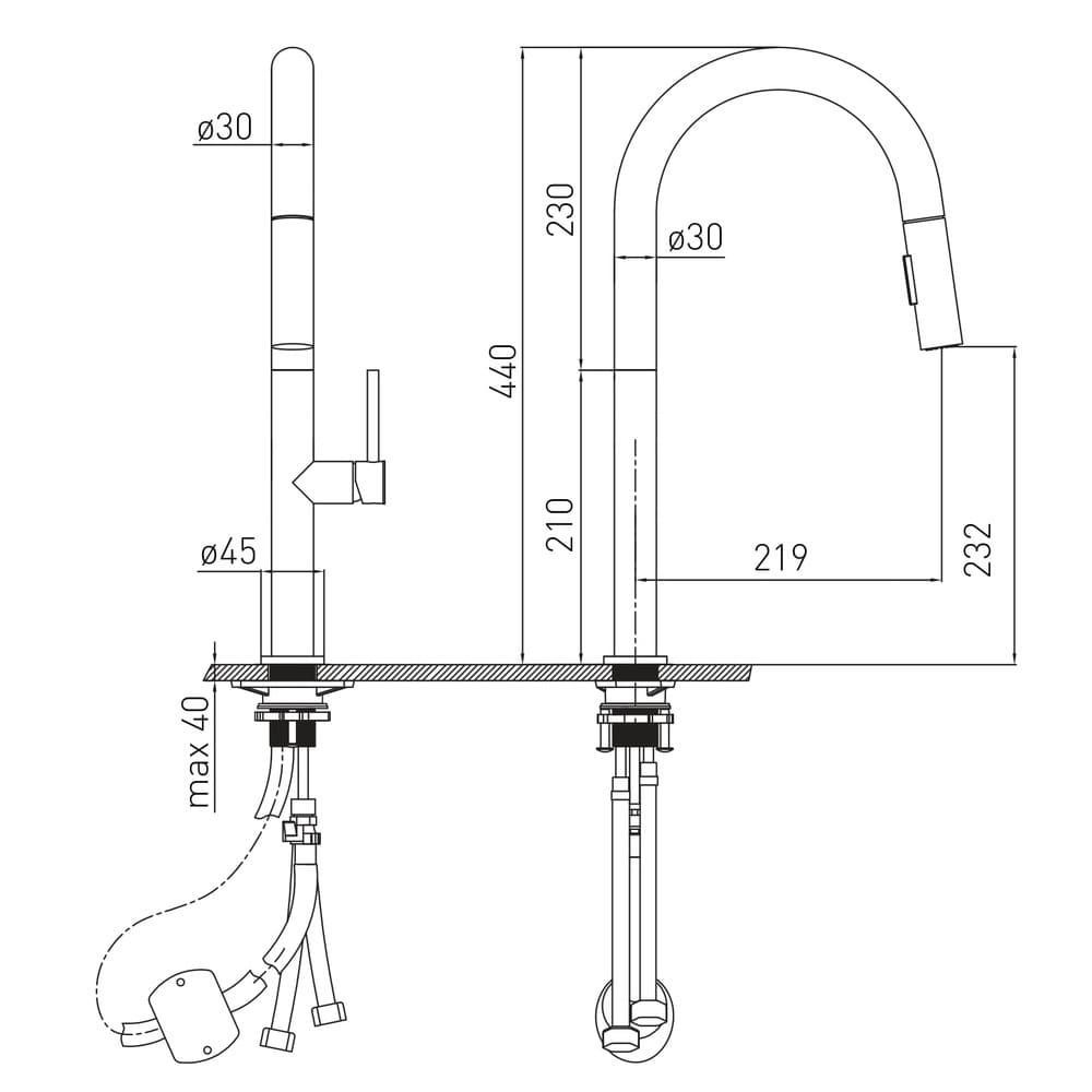 Змішувач для кухні з висувним виливом VOLLE BRAVO C cromo 1500.110301 Київ - фото 2