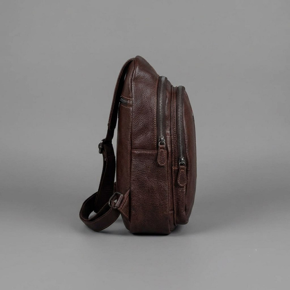Коричневая мужская сумка на грудь (слинг) Leather Collection (696) Киев - изображение 3