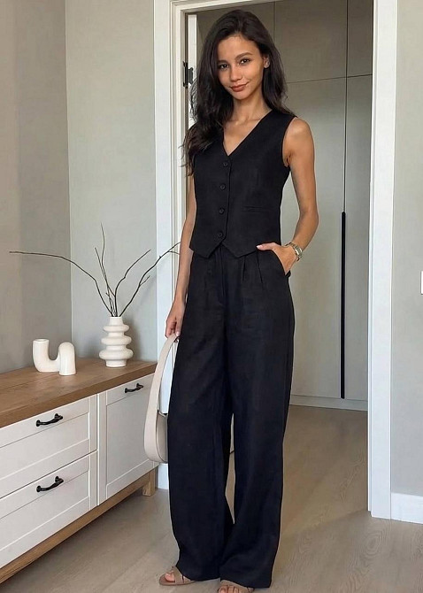 Жіночий стильний літній костюм льон Чорний, 48/50 Одеса - фото 4