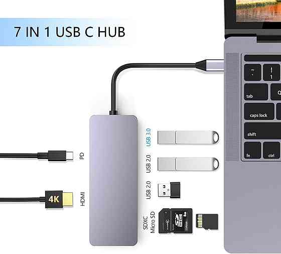 Хаб USB-C 4в1 концентратор HDMI 4K USB 3.0 кардридер SD/TF OTG адаптер док-станция для MacBook Samsung Huawei Киев