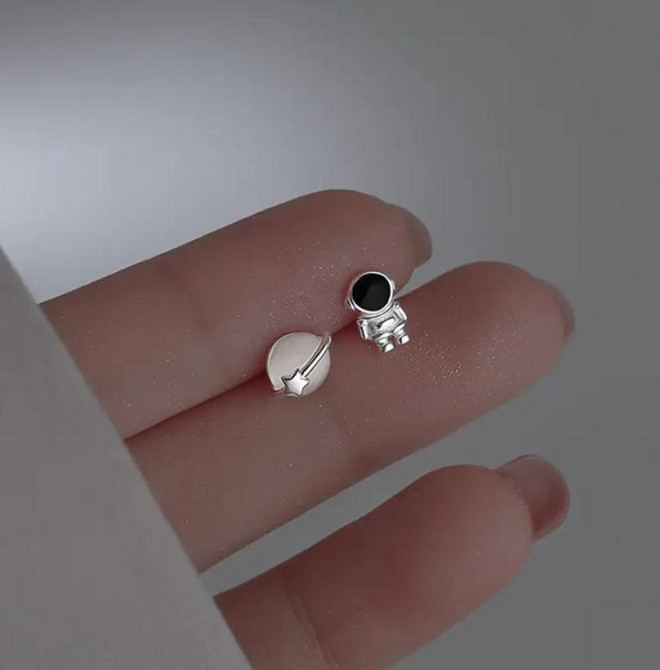 Серьги-пусеты асимметричные с космонавтом и планетой Космическая тематика Киев - изображение 4