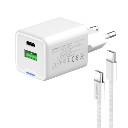 Зарядний пристрій мережевий USB/Type-C + кабель Type-C PD 30W GaN Mini ColorWay Житомир