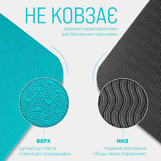 Килимок для йоги та фітнесу EasyFit TPE+TC 6 мм двошаровий м'ятний-чорний Коломия