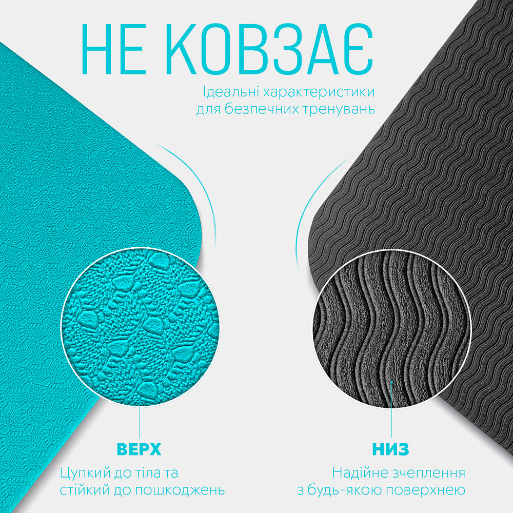 Килимок для йоги та фітнесу EasyFit TPE+TC 6 мм двошаровий м'ятний-чорний Коломия - фото 5