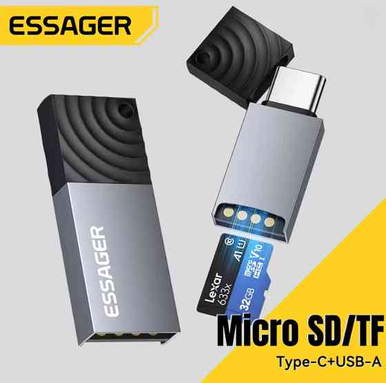 Essager кардрідер 2 в 1 TF SD з роз’ємами Type C та USB A адаптер для карт пам’яті для ПК і ноутбука Николаев