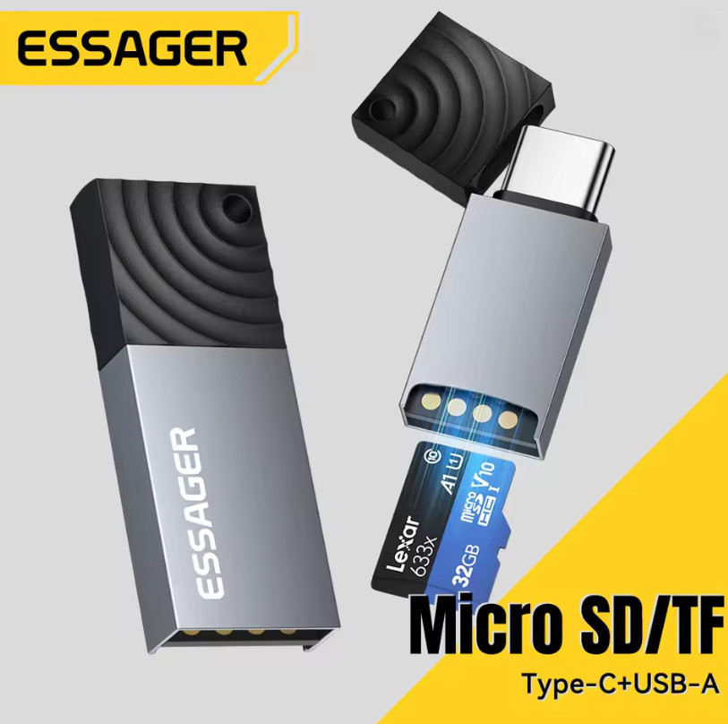 Essager кардрідер 2 в 1 TF SD з роз’ємами Type C та USB A адаптер для карт пам’яті для ПК і ноутбука Миколаїв - фото 1