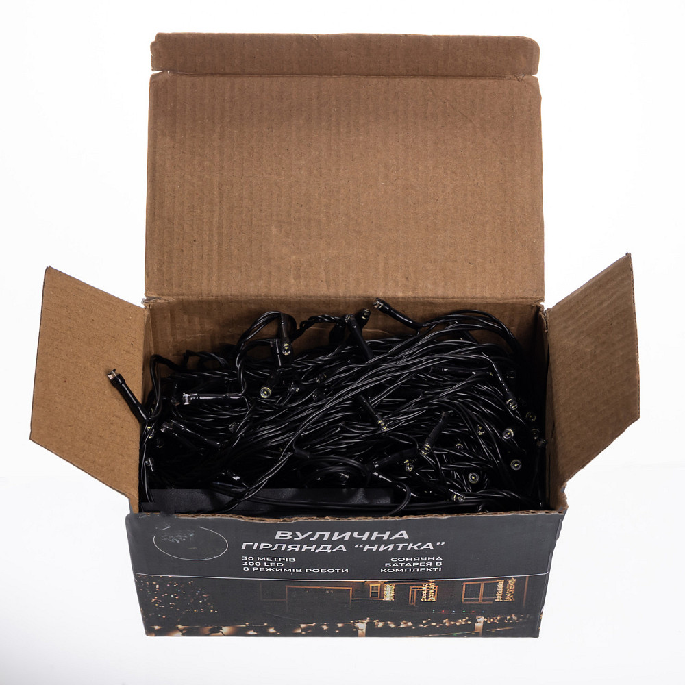 Новорічна гірлянда вулична 30 м 300 LED з сонячною батареєю чорний провід Білий SB300L30MBW Коломия - фото 7