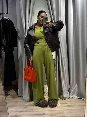 Женский стильный повседневный костюм двойка турецкая вискозная двунитка Оливка Одесса