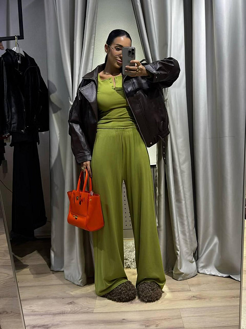 Женский стильный повседневный костюм двойка турецкая вискозная двунитка Оливка Одесса - изображение 2