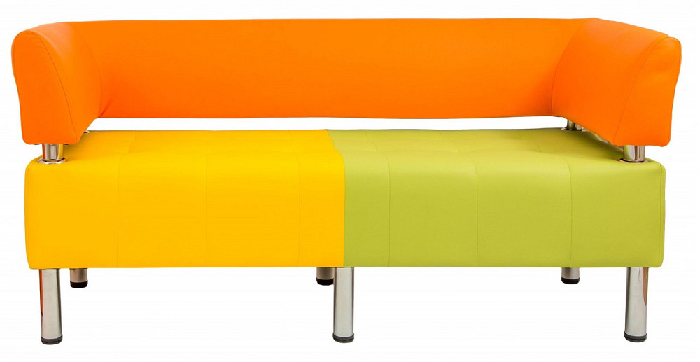 Диван Flay Office двойка со спинкой и подлокотниками 1550х650х750 Оранжево-зелено-желтый Киев - изображение 2