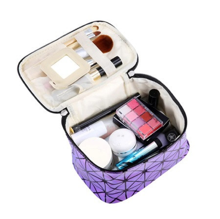 Косметичка женская с геометричным принтом 192 на 123 на 130 мм фиолетово-черный Киев - изображение 3