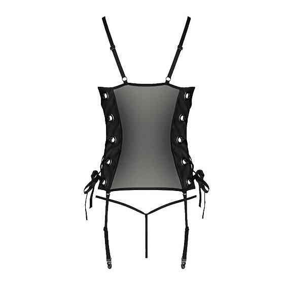 Сетчатый корсет из экокожи Passion MALWIA CORSET 4XL/5XL black, с люверсами и съемными пажами Sex Aura Киев