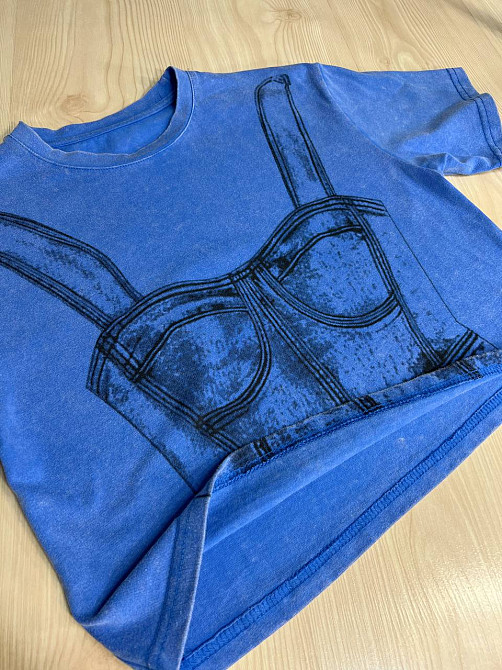 Футболка женская A-N 2732 вареная короткая широкая рисунок корсет бра, синий, one size Киев - изображение 12