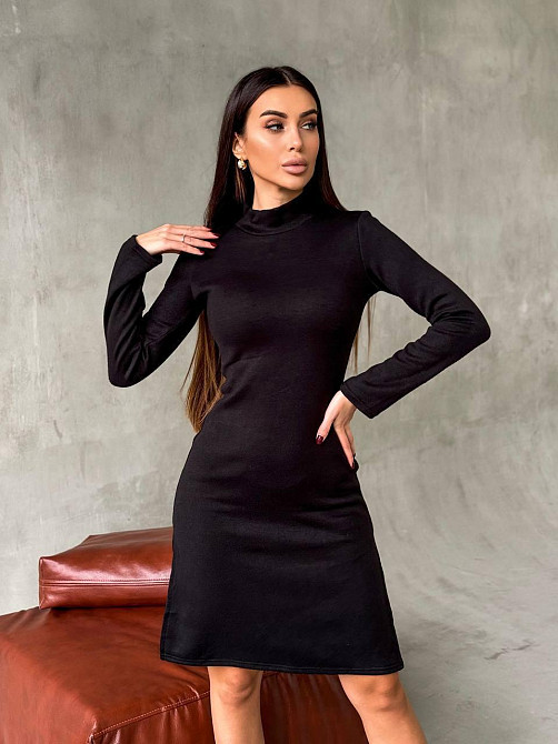 Женское стильное теплое и удобное платье с разрезами в длине миди турецкое двухстороннее ангора люкс Черный, 46/48 Одесса - изображение 1