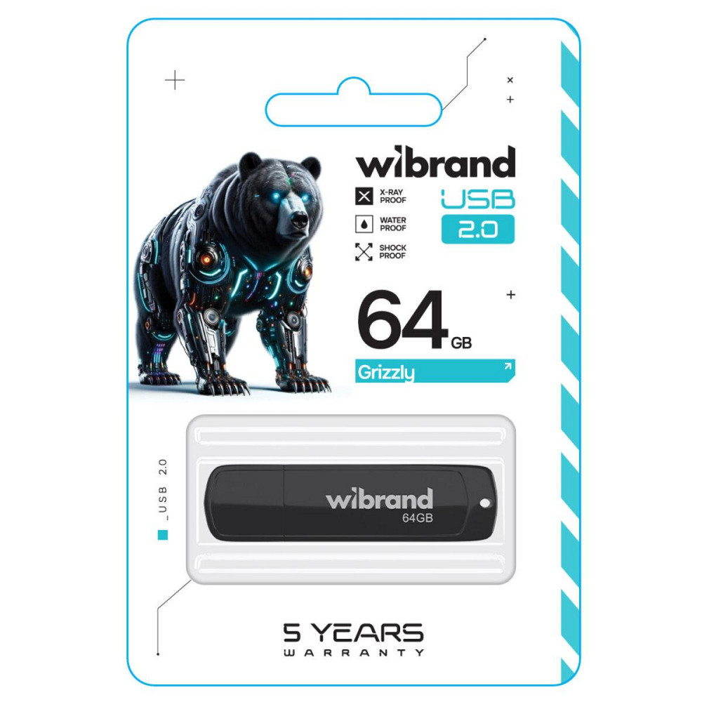 Флешка flash Wibrand USB 2.0 Grizzly 64Gb Black WI2.0 / GR64P3B Одеса - фото 2