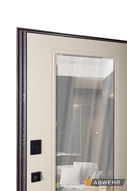 Двери входные, квартирные ABWEHR. Модель 549/544 MIRA Цвет Смоки софт / Белый супермат / Зеркало Киев - изображение 5