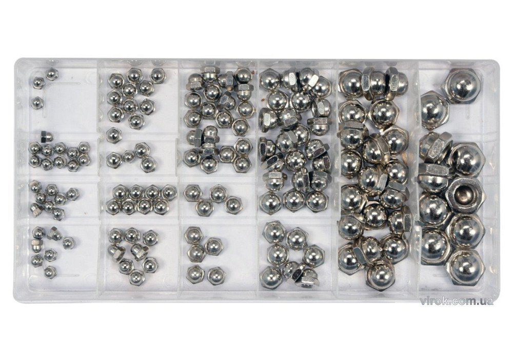 Гайки М3- М10 YATO : замкнуті півсферичні, пластикова коробка; наб. 150 шт. [5/20] Одеса - фото 1