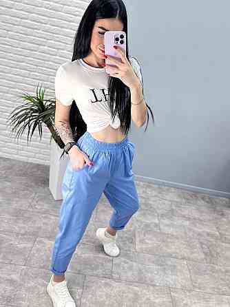 Літні штани з підворотом "Hunter" оптом | Норма | Розпродаж моделі Блакитний, 46-48 Київ