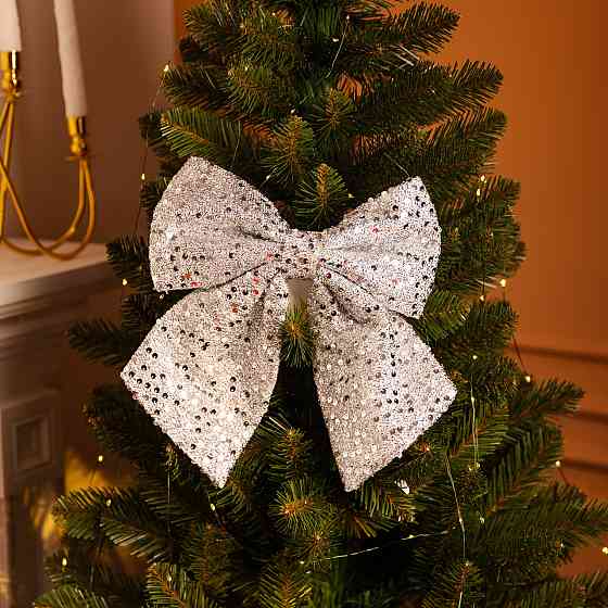 Серебристый новогодний бант с пайетками для елки Киев