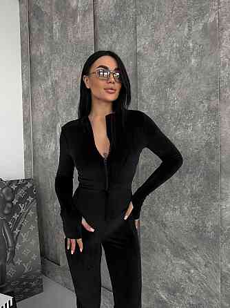 Стильный женский комбинезон с длинным рукавом королевский велюр Черный, 42/44 Одесса