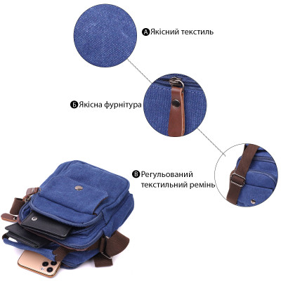 Сумка Vintage Невелика чоловіча з текстилю Синя (22221) Вінниця - фото 8