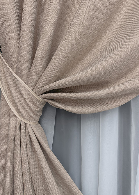 Комплект штор на люверсах VR-Textil Лен ELEMENTA № 1869ш Бежевый 150х270см 2 шт (37-0271) Киев - изображение 5