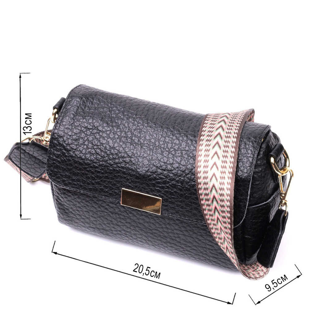 Класична шкіряна сумка з оригінальною плечовою лямкою Vintage 22405 Чорна Київ - фото 3