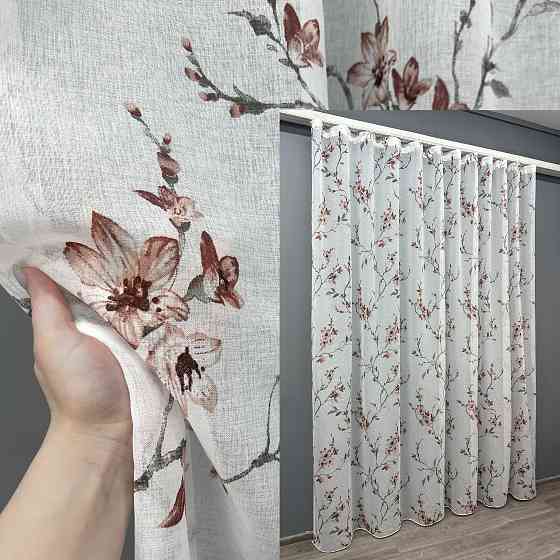 Тюль VR-Textil 1539т Flora Батист Білий з теракотово-сірим 400х270 см (42-1178) Київ