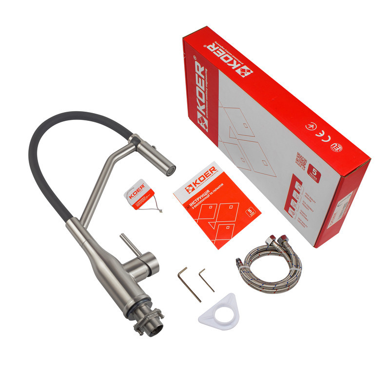 Кухонный смеситель Koer KI-70026-02 с черным силиконовым изливом KR5209 Харьков - изображение 7