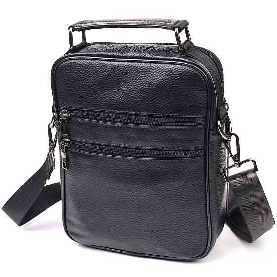 Містка чоловіча сумка шкіряна 21271 Vintage Чорна Київ